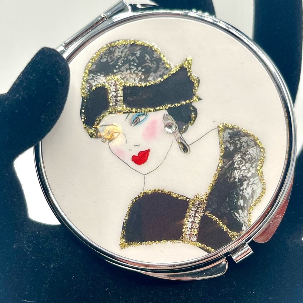 Vintage art deco lady compact mirror silver tone purse mirror flapper - Picture 2 of 6